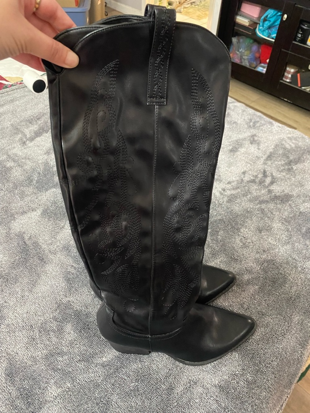 Lulus Black Western Knee-High Embroidered Cowgirl Boots Festival Concert Size 10 - Picture 2 of 10